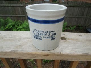 Antique Stoneware Beater Jar Blue Stripe Advertising