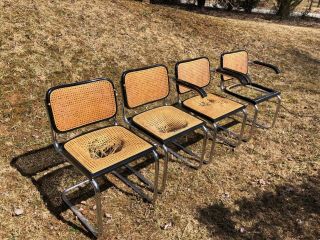 Marcel Breuer Cane Chrome Cesca Black 4 Chairs Italy