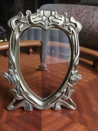 Solid Brass Art Nouveau Uncommon Picture Frame Embossed Whiplash Tulips