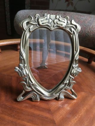 Solid Brass Art Nouveau Uncommon Picture Frame Embossed Whiplash Tulips 5