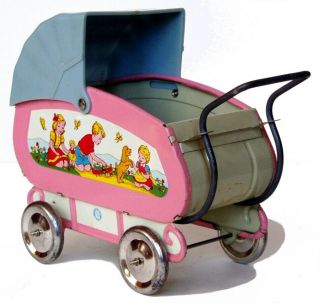Vintage Ohio Art Tin Metal Baby Doll Carriage/stroller/buggy