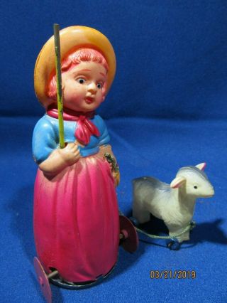 Vintage Windup Celluloid Mary And Her Little Lamb Toy