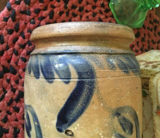 Antique 19th Century Ceramic Stoneware Crock,  Canning Jar With Cobalt Decoration