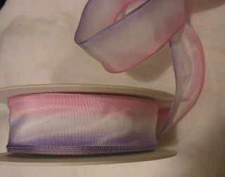 Old Stock 1 " French Ombre Ribbon Orig.  Bolt - Pink Blue White - 19.  5 Yards