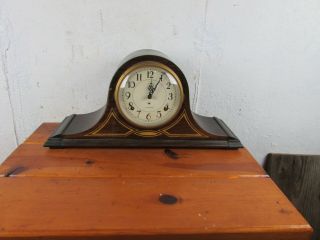 Plymouth Clock Mantle Vintage Art Deco Tambour Camel Back Shelf Chime Great
