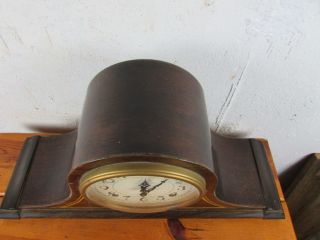 Plymouth Clock Mantle Vintage Art Deco Tambour Camel Back Shelf Chime Great 3