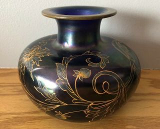 Antique Art Nouveau Iridescent Glass Vase Attributedto Loetz Hand Painted Enamel