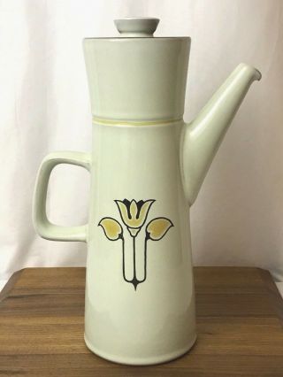 Vtg Mid Century Modern Danish Coffee Tea Pot Pottery Pitcher Yellow Flower Ivory