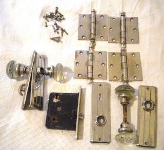 Art Deco Chrome Doorknobs Lock Ribbed Door Plates Stanley Hinges
