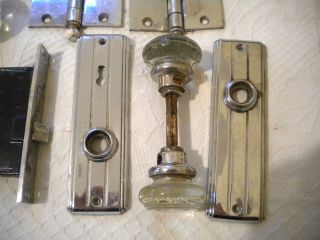 Art Deco Chrome Doorknobs Lock Ribbed Door Plates Stanley Hinges 2
