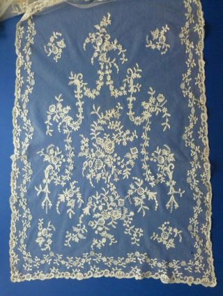 A Victorian Tambour Embroidered Lace Stole,  Wrap Or Shawl Or Bridal Veil