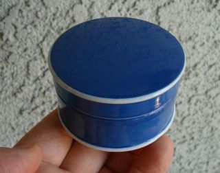 Antique,  (c1900) Blue With White Trim,  Pharmacy Ointment Jar,  Box,  Pot Lid