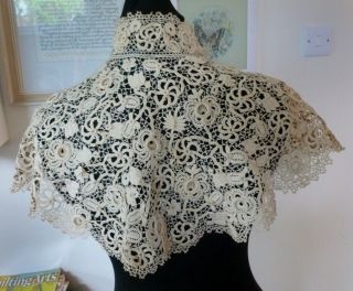 A Victorian Irish Crochet Capelet With High Collar,  Clones Knots & Raised Work