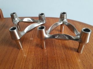 Two Mid Century Nagel Candle Holders Modernist Chrome