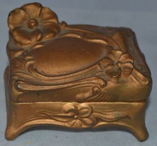 Vintage Gold Casket Nouveau Art Deco Trinket Jewelry Box 2 Metal