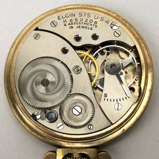 Elgin 575 16 size 15 Jewel Pocket Watch 10K Rolled Gold Case PARTS 3