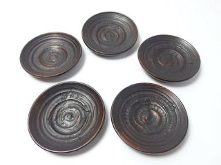 Japanese Antique Vintage Lacquer Wood Small Individual Round Plate Set Chacha