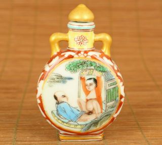 Chinese Old Porcelain Hand Painting Art Belle Statue Snuff Bottle Delicate Gift