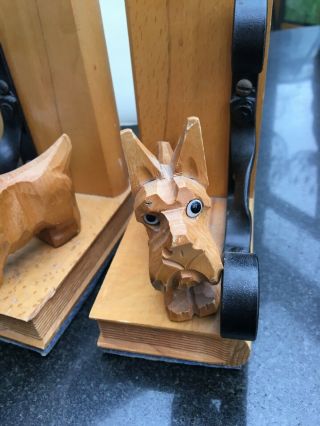 Pair Art Deco antique solid carved Wood treen Scotty dog bookends unusual 2