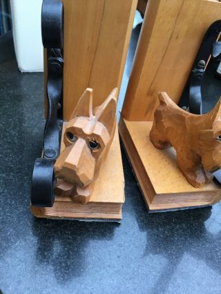 Pair Art Deco antique solid carved Wood treen Scotty dog bookends unusual 3