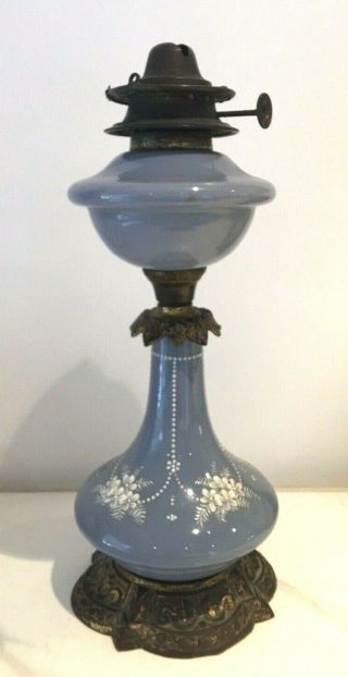 Antique Celadon Blue/lilac Oil Lamp Single Wick Burner