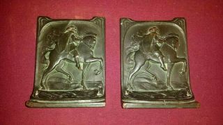 Antique Bronze Bookends - Arabian Horse And Rider