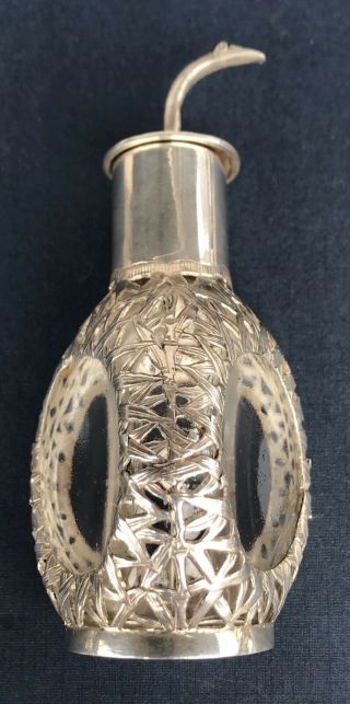 Antique Sammy Heavy Sterling Silver Overlay Swan Neck 4 1/2” Perfume Bottle