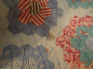 Vintage/Antique Grandmother ' s Flower Garden Quilt/Good Condition/ Feedsack/84x67 4