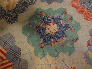 Vintage/Antique Grandmother ' s Flower Garden Quilt/Good Condition/ Feedsack/84x67 7