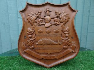 19thc Gothic,  Heraldic Wooden Oak Panel With Heraldic Carvings C1880s
