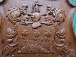 19thC GOTHIC,  HERALDIC WOODEN OAK PANEL WITH HERALDIC CARVINGS c1880s 2