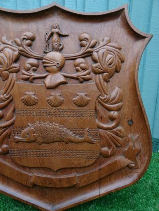 19thC GOTHIC,  HERALDIC WOODEN OAK PANEL WITH HERALDIC CARVINGS c1880s 5