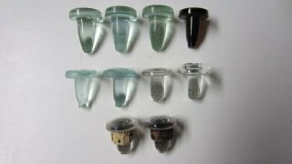 10) Antique Glass & Cork Bottle Stoppers / Lids,  Heinz 57,  Lea & Perrins,