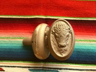 Wonderful Pair Vintage Bison Cast Solid Brass Doorknobs Unfinished