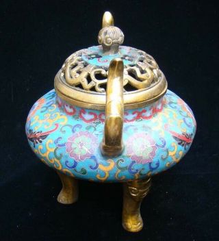 Handmade Carving Statue Elephant Brass Cloisonne Enamel Incense Burner 04 6