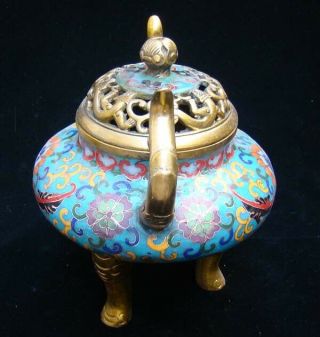 Handmade Carving Statue Elephant Brass Cloisonne Enamel Incense Burner 04 7