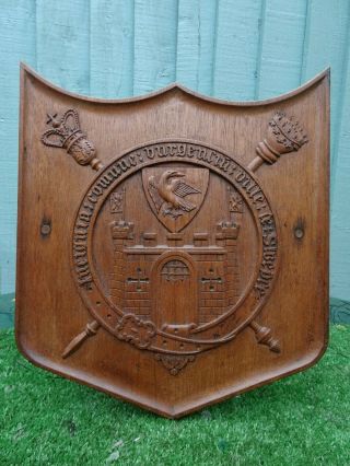 19thc Gothic & Heraldic Wooden Oak Panel With Heraldic Carvings C1880s