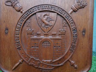 19thC GOTHIC & HERALDIC WOODEN OAK PANEL WITH HERALDIC CARVINGS c1880s 2