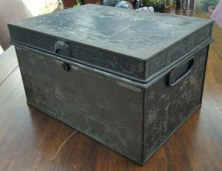 Old Metal Deed Document Box Bank Vault Safe Tin Storage Cash Valuables 365