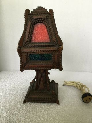 Rare Antique Tramp Art Lamp