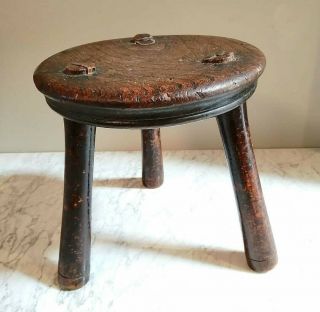 Antique 18th Century Primitive Milking Stool Naive Country Furniture Georgian