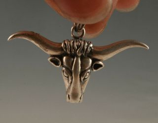 Rare China 925 Silver Hand Carving Cow Head Pendant Exclusive Custom Gift Y