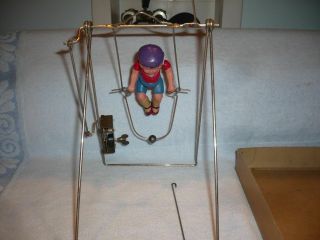 Pre War JAPAN Wind - Up SKIPPER Swinging Trapeze Acrobat Celluloid Clockwork BOXED 3