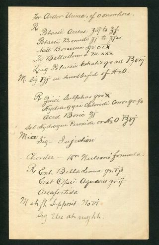 C1875 Antique Manuscript Rx Medical Prescription Gonorrhea Medicine