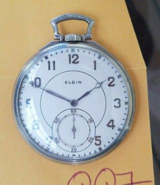 Qq7: Perfect 12sz 17j Art Deco Elgin Pocket Watch Fancy Dial 14k White Gold Fill