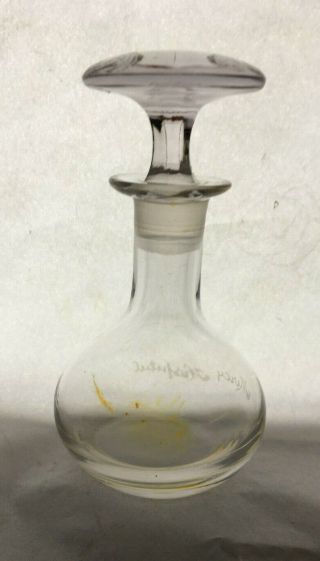 Vtg Apothecary Bottle With Stopper Mercy Hospital Etched On Side 4 " X 2 " Clear
