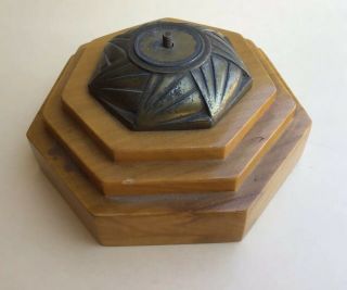 Salvaged Art Deco Sculpture Statue Base W/screw Center Metal Wood 7 Side Stack