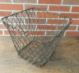 Antique Metal Wire Basket With Handles - Industrial Primitive Farm Kitchen