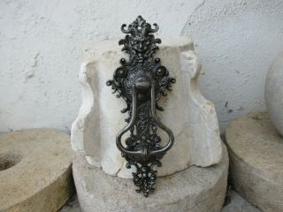 Antique Cast Iron Gothic Door Knocker Handle Cover Devil Head