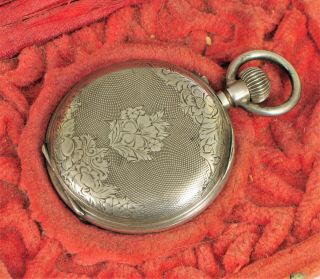 Antique 800 Silver Pocket Watch In Red Case